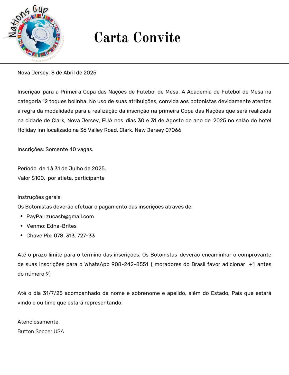 First USA Nation’s Cup – Invitation letter – International Table ...